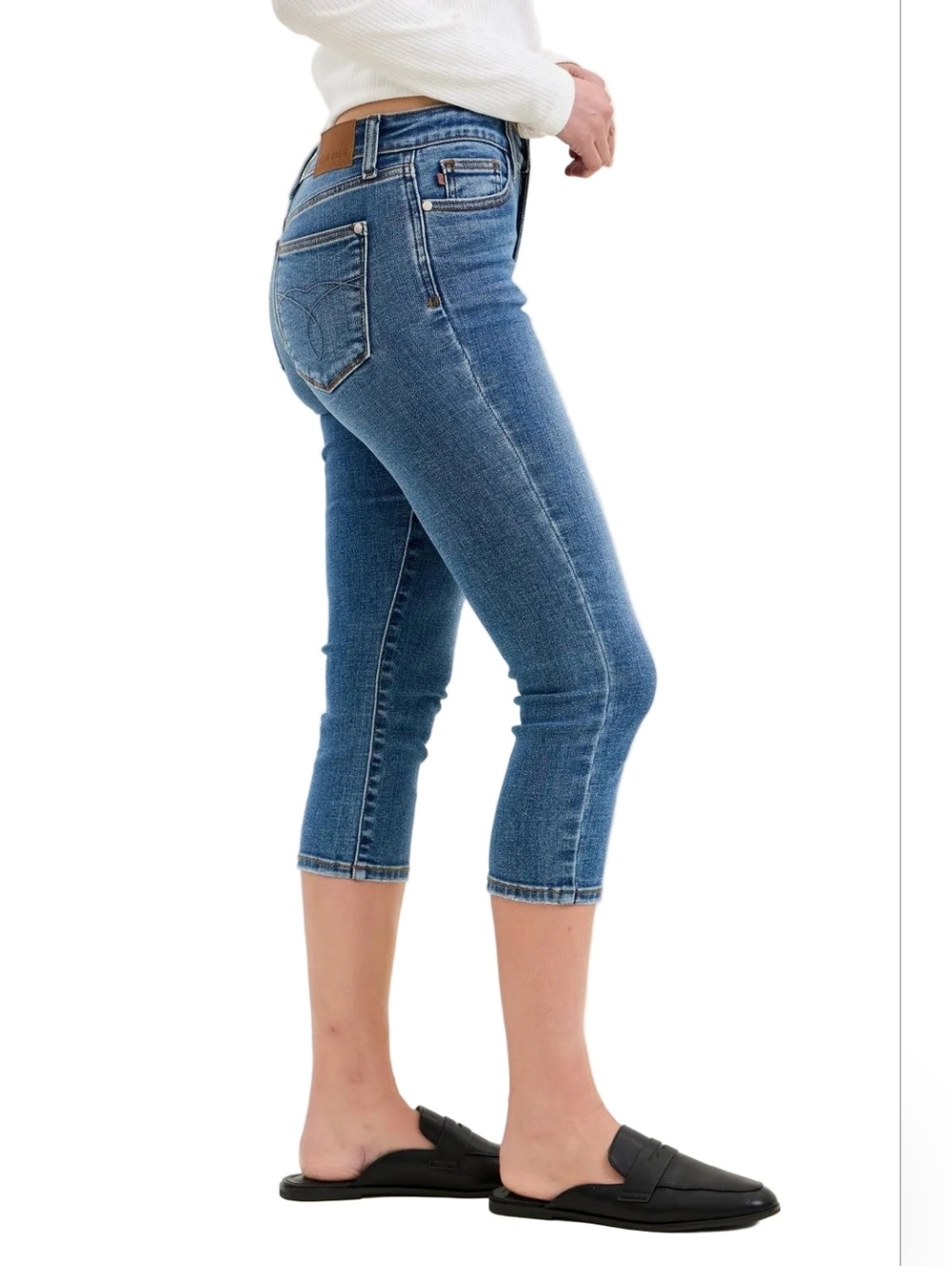 Judy Blue Mid-Rise Stretchy Slim Capri Length Pants Skinny Fit Blue Denim Jeans - Picture 6 of 11